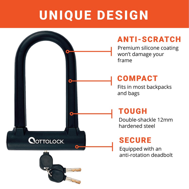 OTTOLOCK Sidekick Compact U-Lock - Heavy Duty Anti Theft Bicycle U-Lock with Keys, Silicone-Coated, Bike Accessories, Black - Image 4